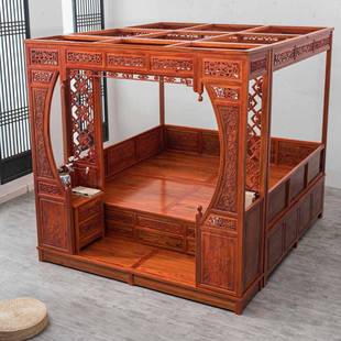 中式实木架子床明清拔步床传统老式床古风床古雕花双人床1.51.8