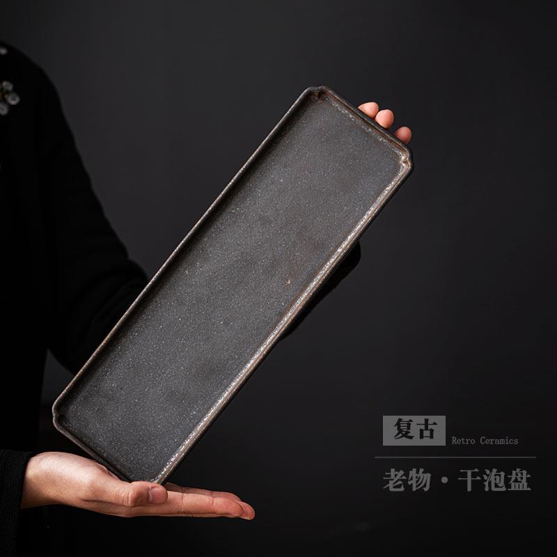 陶瓷长方形茶盘茶杯收纳盘创意凉杯架复古鎏金干泡盘壶托家用茶台