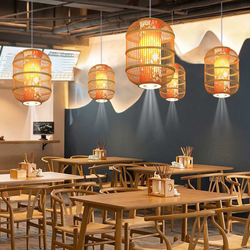 湘菜川菜火锅店餐饮卡座吊灯带射灯新古典吊灯中式竹灯喜庆灯笼