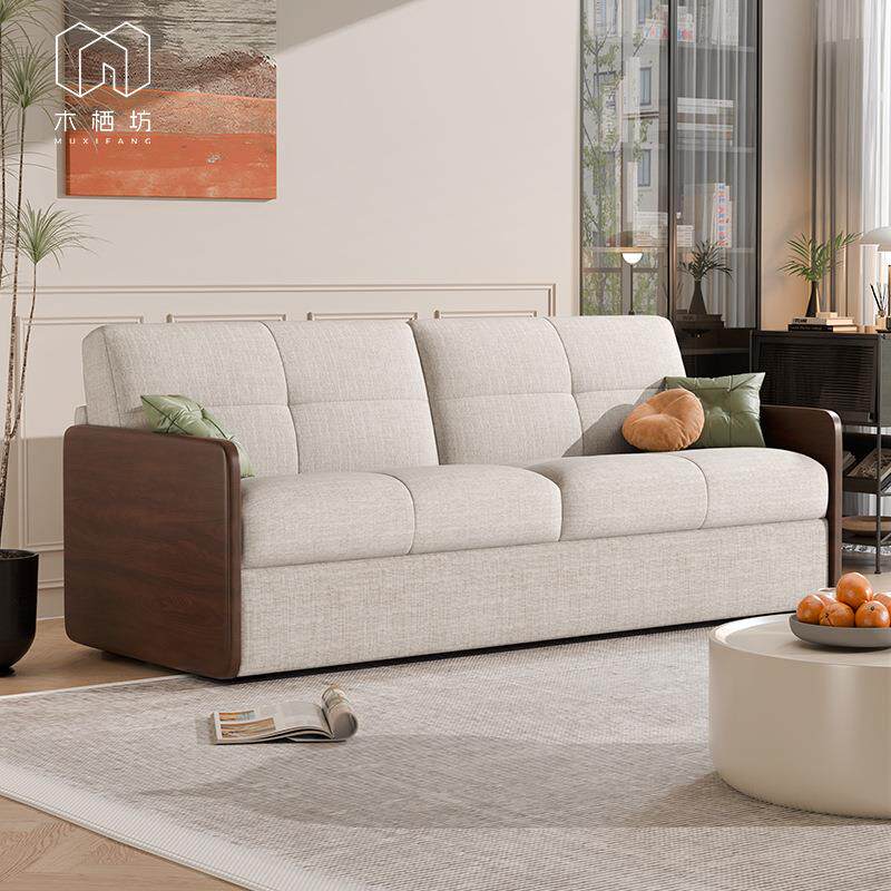 木栖坊实木可以长期睡的翻转沙发床带床垫式折叠小户型一体两用