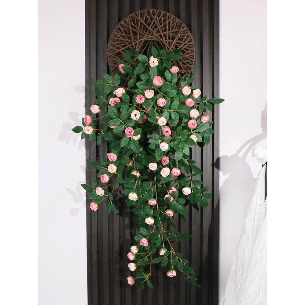 玫瑰花藤仿生墙面遮挡壁挂墙上装饰绿植假花藤条墙壁挂花吊花