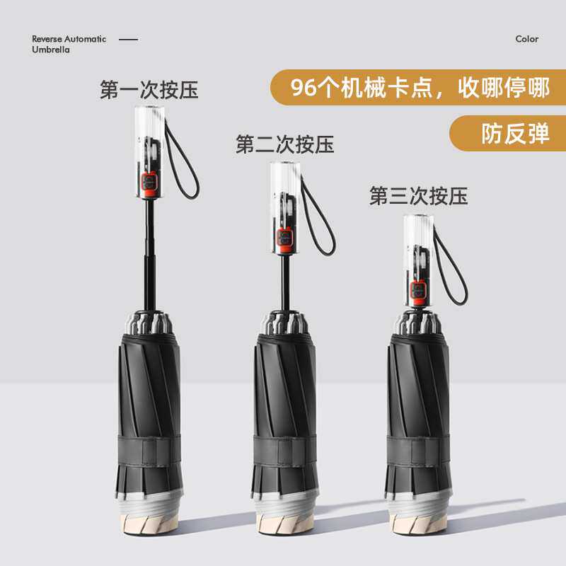 自动反向黑胶雨伞透明机械手柄反光大号商务车用伞十骨自动折叠伞