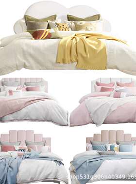 现代高端样板间简约风极简儿童蓝色粉色北欧少女公主款床单多件套