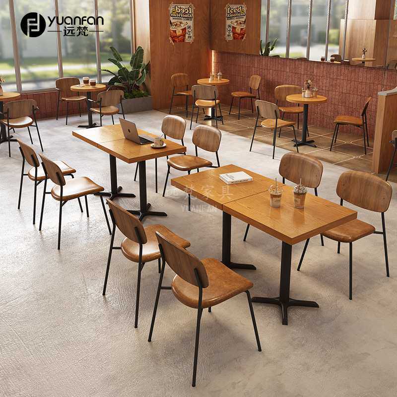 美式复古风酒吧桌椅咖啡店餐桌西餐厅桌椅组合酒馆清吧实木餐椅