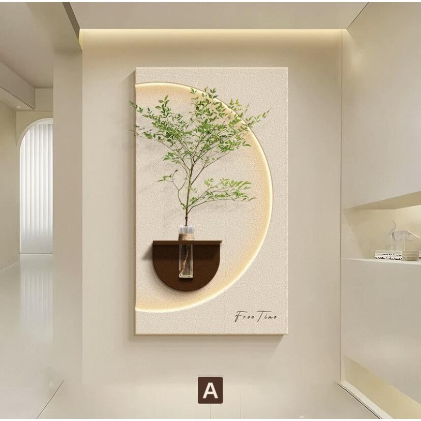 现代纯白奶油风抽象艺术水培植物入户玄关客厅砂岩装饰画挂画