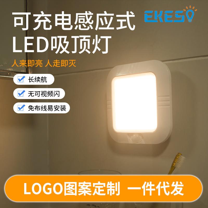 工厂直供可充电LED人体感应灯吸顶灯自动感应小夜灯面板灯