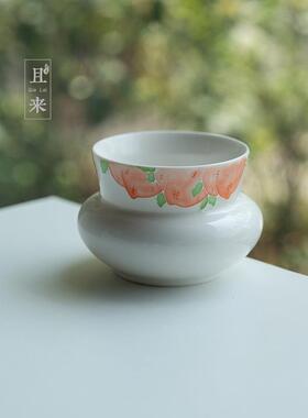 手绘白瓷釉下粉桃茶洗家用陶瓷大号茶渣缸中式水盂茶渣桶茶道配件