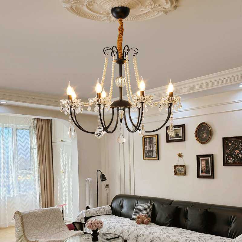 轻奢水晶吊灯新款美式乡村餐厅温馨主卧室灯轻法式复古蜡烛客厅灯