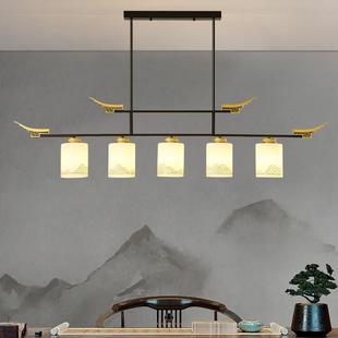 新中式一字餐厅吊灯中国风茶室办公室前台吧台灯三头长条茶台吊灯