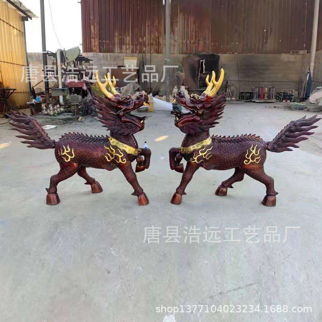 大型铜器制造 铜麒麟一对 仿古青铜瑞兽工艺品摆件 纯铜动物雕塑
