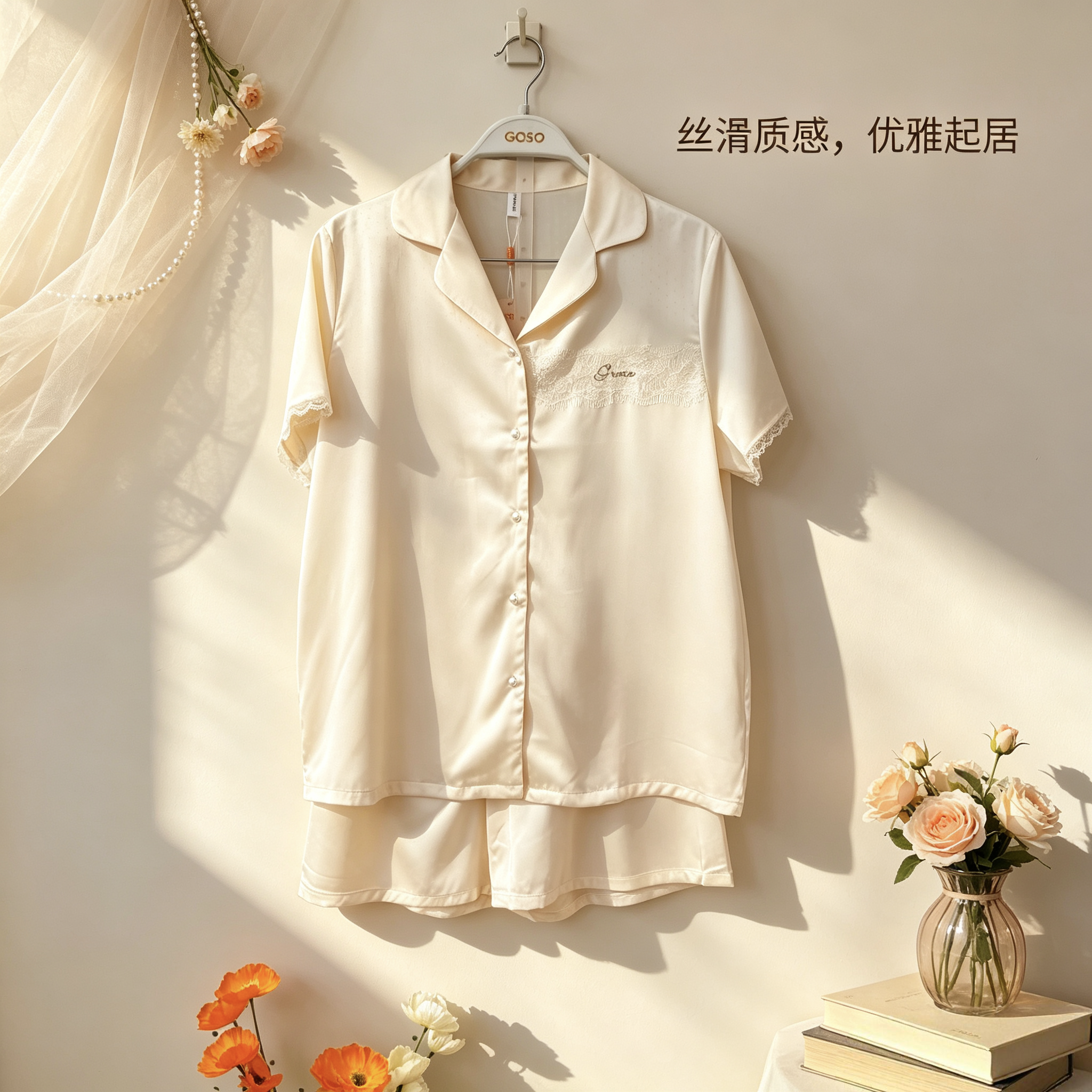 香蜜闺秀女士缎面雪纺家居服套装