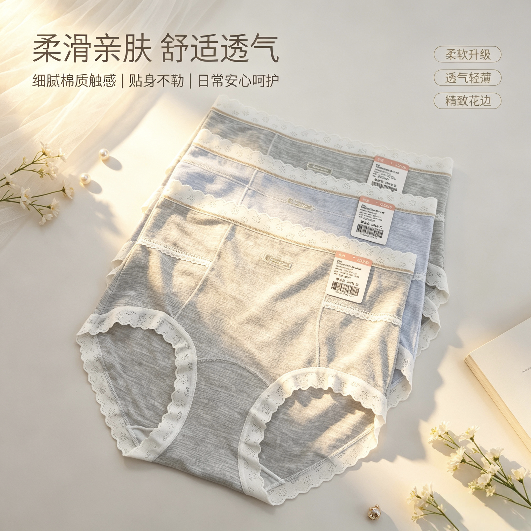 香蜜闺秀莫代尔中腰蕾丝女内裤