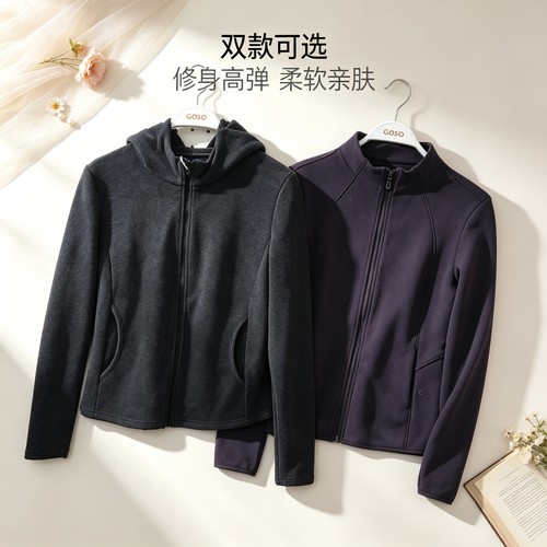香蜜闺秀26427007女士超细粒绒蚕丝连帽外套