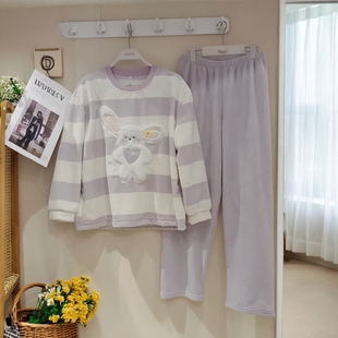 香蜜闺秀25403047圆领甜美可爱牛奶绒长袖 柔软抗静电家居服套装