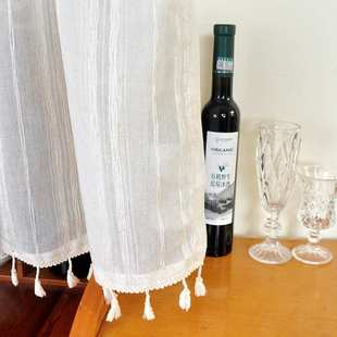 日式棉麻半帘厨房门帘隔断帘柜子遮挡帘短帘帘子流苏简约滑轨