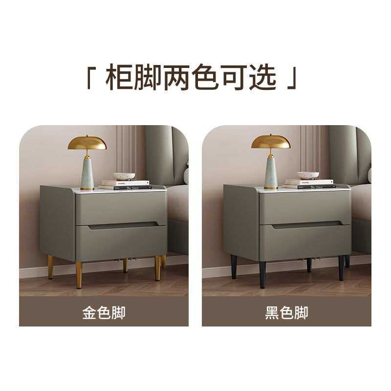 床头柜实木小型简约现代家用卧室轻奢风皮质新款岩板收纳床边柜