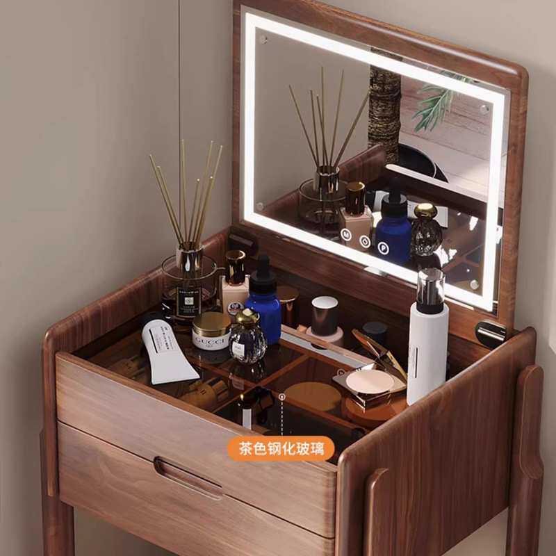 胡桃木梳妆台翻盖带镜子小户型半米0.5化妆桌现代简约护肤品桌子