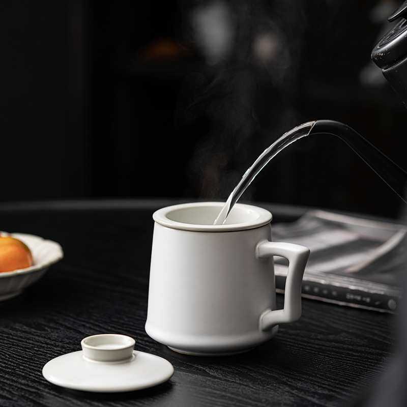 茶水分离泡茶杯子喝水大容量男女陶瓷杯办公室马克杯带盖过滤刻字