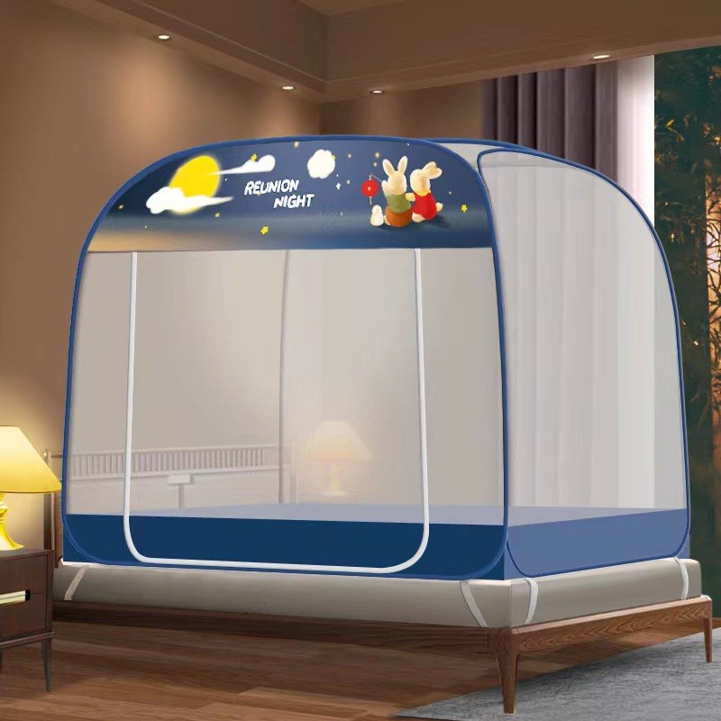 蚊帐新款加密免安装免支架蒙古包帐篷拉链有底一体式钢丝蚊帐家用