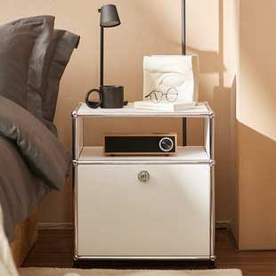 现代简约金属床头柜 卧室床边不锈钢带抽屉置物柜 民宿公寓床头柜