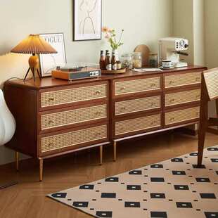 北欧实木三四六斗柜简约现代储物柜卧室多功能床头柜藤编收纳柜子