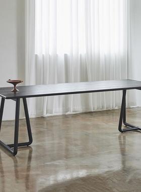 网红现代办公桌洽谈桌工作台黑色实木小户型家用餐桌复古日式长形