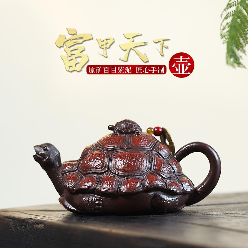 宜兴原矿百目紫泥全手工紫砂壶一件起批富甲天下茶壶创意泡茶器
