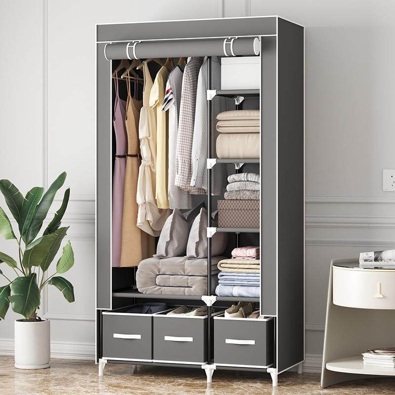 简易衣柜家用卧室大容量衣架外贸结实耐用防尘收纳组装钢管挂衣橱