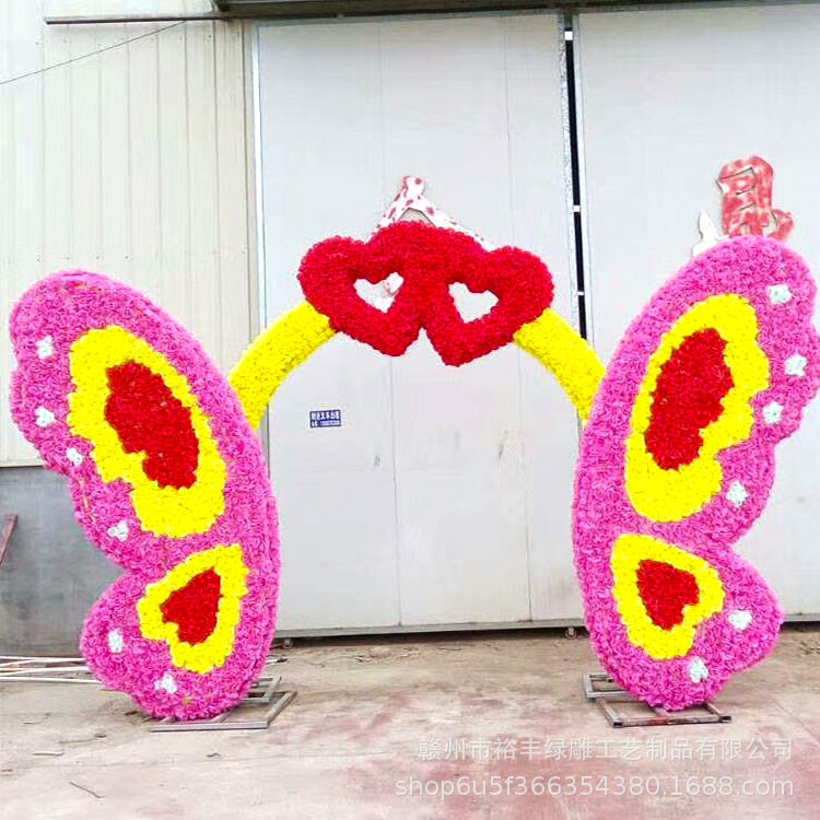 国庆春节绢花拱门五一假花拱门大xin广场装饰路引绢花门绿雕
