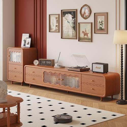 法式复古实木电视柜茶几组合客厅中古风小户型电视柜设计师新款