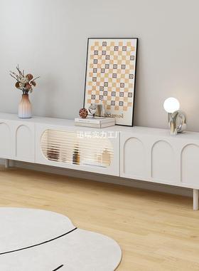奶油风电视柜茶几一体组合简约现代法式小户型实木白色电视柜客厅