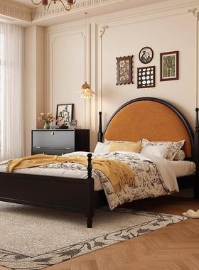 法式复古中古风全实木床雕花罗马柱黑色美式轻奢主卧床婚床公主床