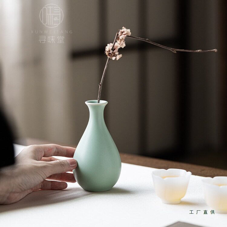 天青汝窑玉净瓶小花器|复古汝瓷花插小花瓶陶瓷茶桌摆件居家装饰