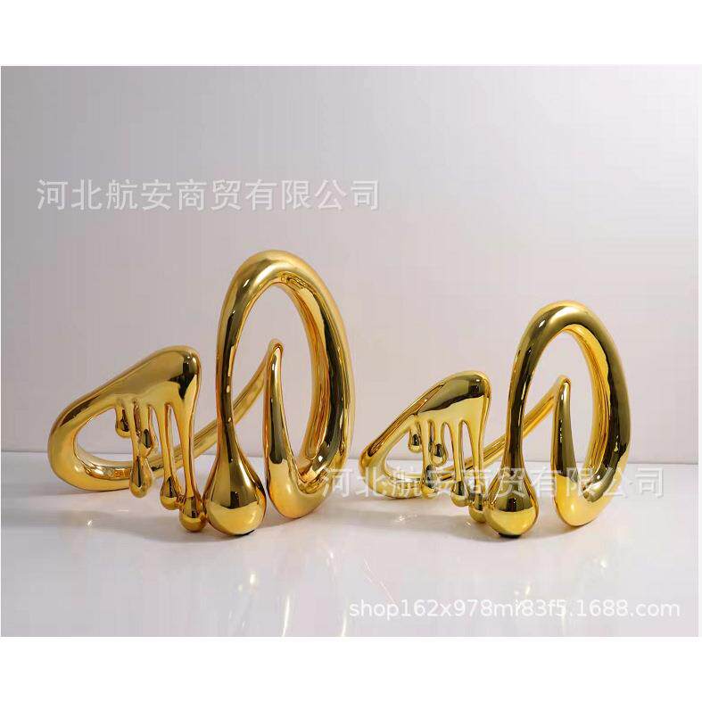 现代简约水滴雕塑摆件样板房售楼处树脂电镀工艺品装饰品可