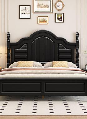 美式复古木床黑色双人床1.8现代1.5简约轻奢婚床储物床法式