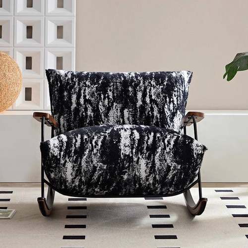 北欧阳台布艺休闲椅中古风现代简约家用复古懒人摇摇椅单人沙发椅