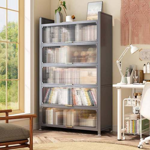 家用钢制上翻门防尘书柜一体磁吸亚克力学生儿童书房多层落地加厚