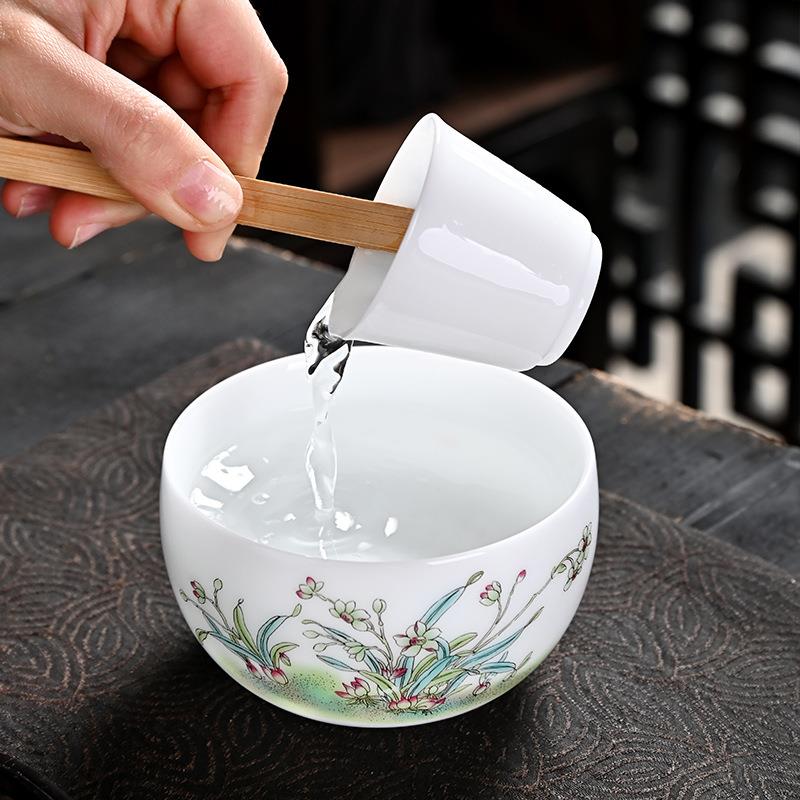 冰种羊脂玉瓷小号茶洗陶瓷十二花神杯洗白瓷笔洗建水茶盂茶艺配件