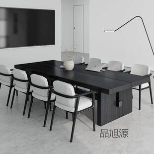 北欧设计师实木会议桌椅组合全公司实木洽谈桌椅大型原木大板桌子