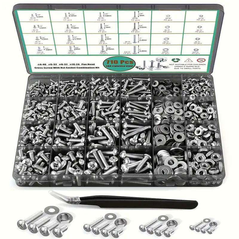 盒装710pcs304不锈钢美制十字盘头螺丝配平螺母套装美制螺丝
