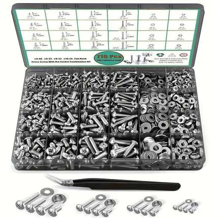 盒装710pcs304不锈钢美制十字盘头螺丝配平螺母套装美制螺丝