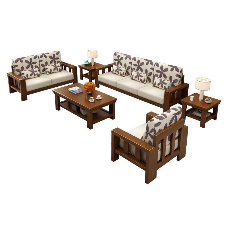 中式实木沙发现代简约组合小户型布艺沙发现代客厅家具