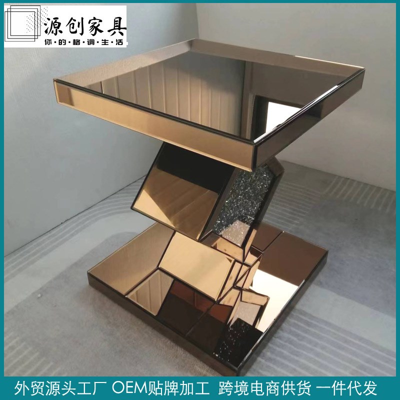 轻奢欧式镜面茶几 角几 玻璃玄关台 客厅卧室水晶装饰 简约风格