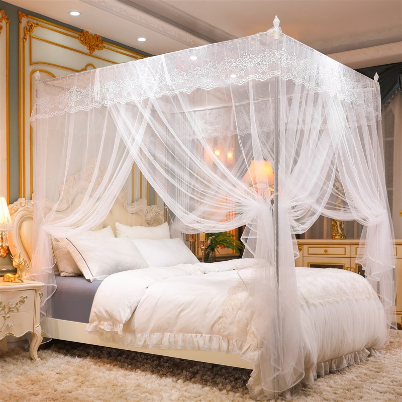 新款纹蚊帐家用三开门1.8X2米双人床支架老式1.2M单人公主风