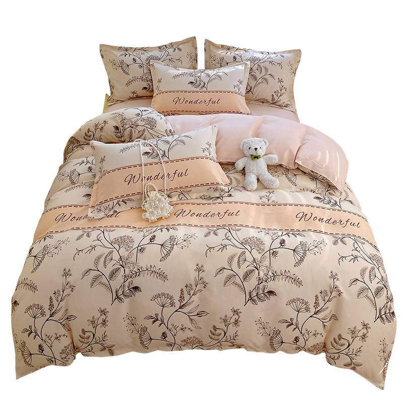 加厚磨毛四件套小清新水洗棉床单被套枕套学生宿舍三件套床上用品