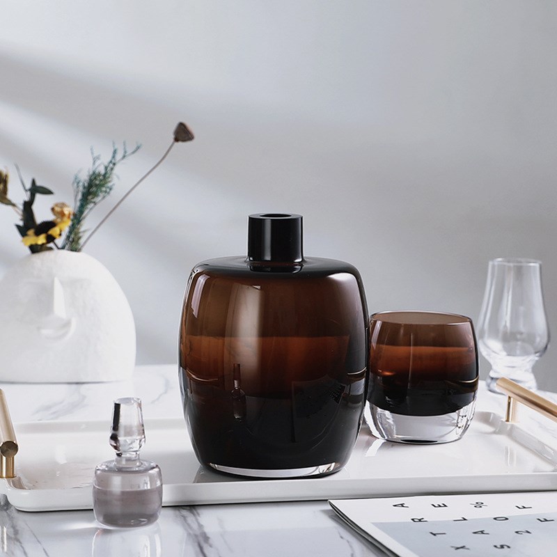 【现货】酒具套装威士忌红棕色酒樽样板间酒柜复古烈酒杯摆件