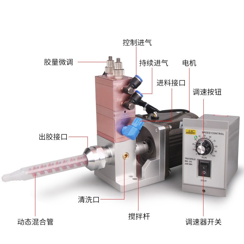 电动搅拌ab双液点胶阀提升回吸式水晶胶动态混合阀灌胶涂胶设备