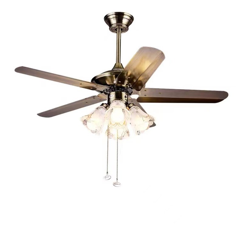 铁叶吊扇灯欧式餐厅吊灯遥控电扇灯家用铁吊扇客厅卧室木叶吊扇灯