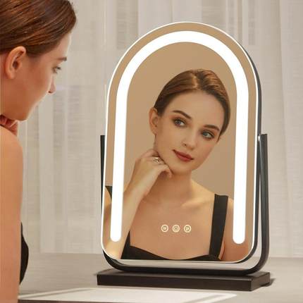 化妆镜台式桌面led带灯补光金属梳妆台宿舍女生卧室家用高级镜子