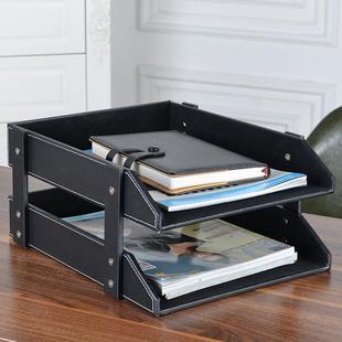 高档皮质文件架创意办公桌面收纳架A4纸收纳整理盘文件资料架子